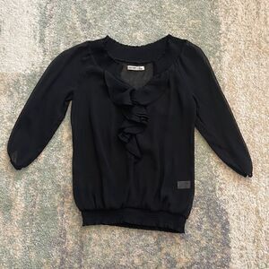 Old Navy Sheer Ruffle Front Blouse Black XS